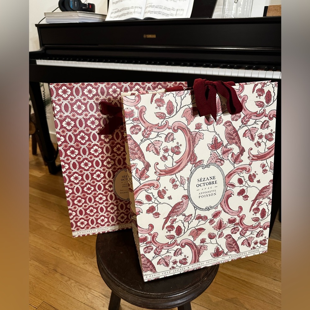 Sezane Red and Cream Holiday Gift Bags